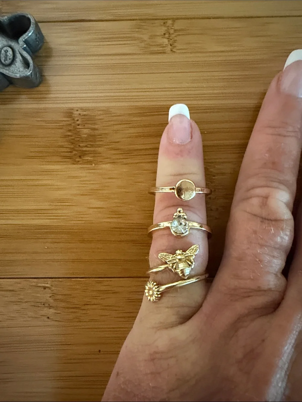 Alex and Ani Gold Bee & Floral Stackable Ring Set